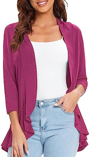 3/4 Sleeve Casual Cardigans for Women Trendy Open Front Lightweight Cover Ups, Fuchsia Rose