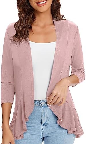 3/4 Sleeve Casual Cardigans for Women Trendy Open Front Lightweight Cover Ups, Lavender