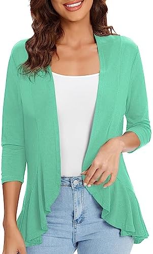 3/4 Sleeve Casual Cardigans for Women Trendy Open Front Lightweight Cover Ups, Mint