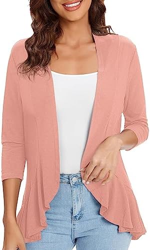 3/4 Sleeve Casual Cardigans for Women Trendy Open Front Lightweight Cover Ups, Pink