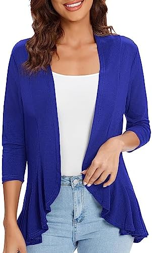 3/4 Sleeve Casual Cardigans for Women Trendy Open Front Lightweight Cover Ups, Royal Blue