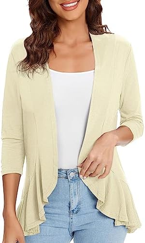 3/4 Sleeve Casual Cardigans for Women Trendy Open Front Lightweight Cover Ups, Silver Mink
