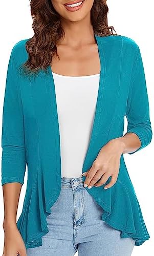 3/4 Sleeve Casual Cardigans for Women Trendy Open Front Lightweight Cover Ups, Teal