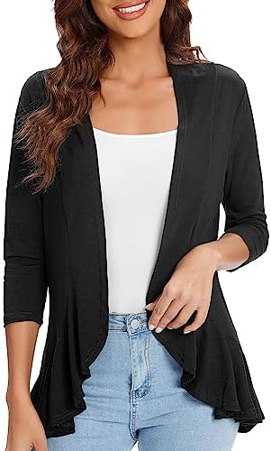 3/4 Sleeve Casual Cardigans for Women Trendy Open Front Lightweight Cover Ups