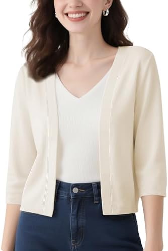3/4 Sleeve Cropped Cardigan Casual Open Front Cover Up