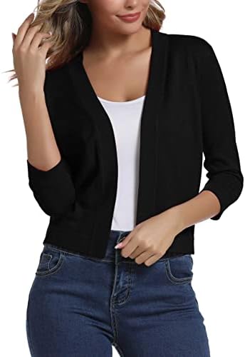 3/4 Sleeve Cropped Cardigan Sweater Elegant Shrugs for Women