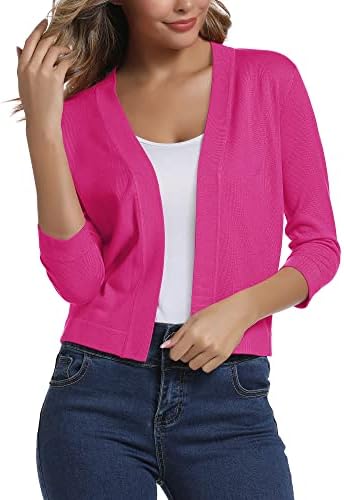 3/4 Sleeve Cropped Cardigan Sweater Shrug for Dresses, Rose