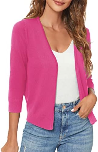 3/4 Sleeve Lightweight Open Front Knit Shrug Cardigan, Rose