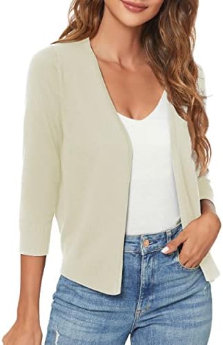 3/4 Sleeve Lightweight Open Front Knit Shrug Cardigan