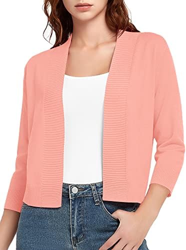 3/4 Sleeve Short Cropped Cardigan Sweaters Lightweight Shrug Sweater Jacket for Dresses