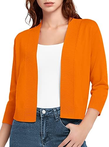 3/4 Sleeve Short Cropped Cardigan Sweaters Lightweight Shrug Sweater Jacket for Dresses, Orange
