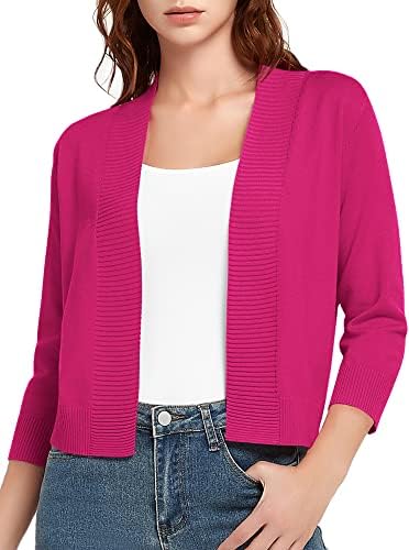 3/4 Sleeve Short Cropped Cardigan Sweaters Lightweight Shrug Sweater Jacket for Dresses, Rose