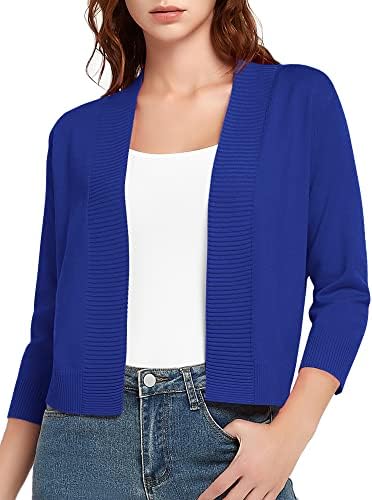3/4 Sleeve Short Cropped Cardigan Sweaters Lightweight Shrug Sweater Jacket for Dresses, Royal Blue