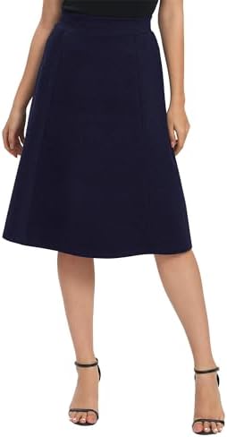 A-Line Elastic High Waist Flare Work Midi Knee Length Stretchy Skirt