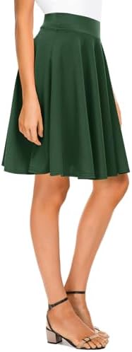 Basic Midi Skirt Versatile Stretchy Flared Casual High Waisted Skirt, Green Long