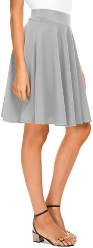 Basic Midi Skirt Versatile Stretchy Flared Casual High Waisted Skirt, Grey Long