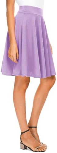 Basic Midi Skirt Versatile Stretchy Flared Casual High Waisted Skirt, Lilac Long