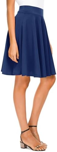 Basic Midi Skirt Versatile Stretchy Flared Casual High Waisted Skirt, Royal Blue Long