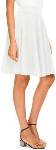 Basic Midi Skirt Versatile Stretchy Flared Casual High Waisted Skirt, White Long