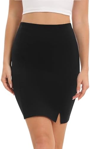 Basic Mini Pencil Skirt Slit High Waist Bodycon Stretch Short Wrap Skirt
