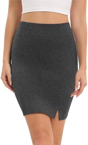 Basic Mini Pencil Skirt Slit High Waist Bodycon Stretch Short Wrap Skirt, Deep Gray