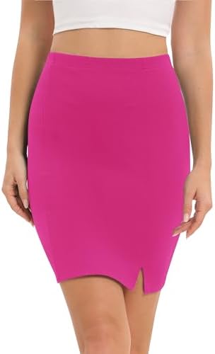 Basic Mini Pencil Skirt Slit High Waist Bodycon Stretch Short Wrap Skirt, Rose