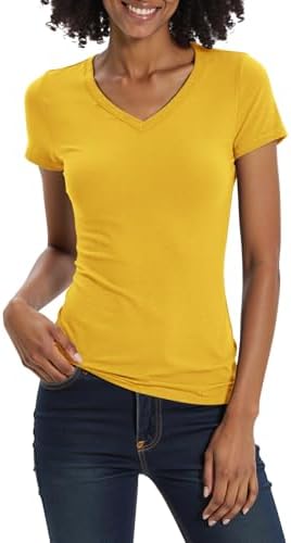 Basic Slim Fitted Tee Tops Short Sleeve Stretchy Bodycon V-Neck Tight T-Shirt