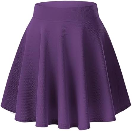 Basic Versatile Stretchy Flared Casual Mini Skater Skirt, Deep Purple