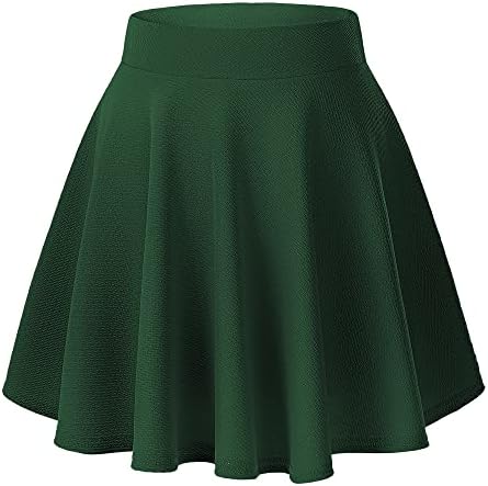 Basic Versatile Stretchy Flared Casual Mini Skater Skirt, Green