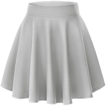 Basic Versatile Stretchy Flared Casual Mini Skater Skirt, Grey