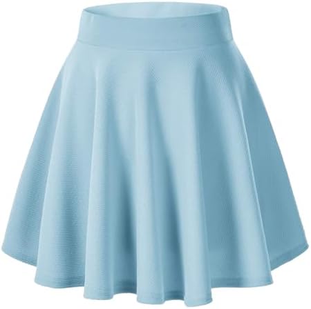 Basic Versatile Stretchy Flared Casual Mini Skater Skirt, Light Blue