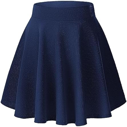 Basic Versatile Stretchy Flared Casual Mini Skater Skirt, Navy Blue