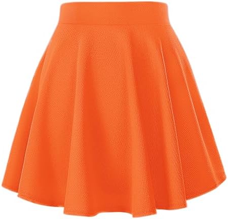 Basic Versatile Stretchy Flared Casual Mini Skater Skirt, Orange