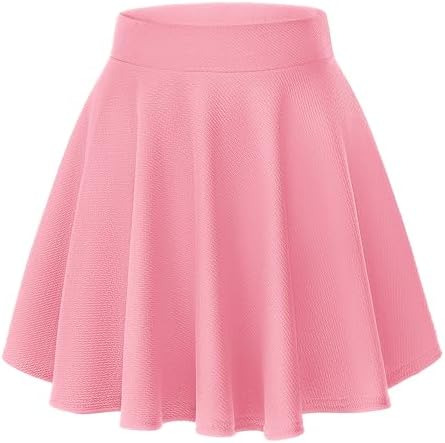 Basic Versatile Stretchy Flared Casual Mini Skater Skirt, Pink