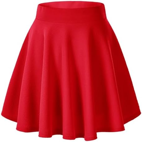 Basic Versatile Stretchy Flared Casual Mini Skater Skirt, Red