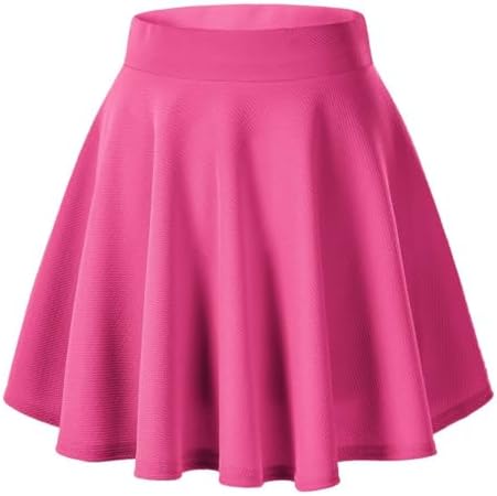 Basic Versatile Stretchy Flared Casual Mini Skater Skirt, Rose