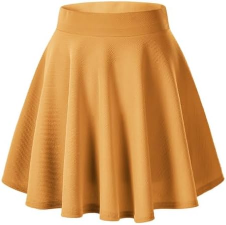 Basic Versatile Stretchy Flared Casual Mini Skater Skirt, Turmeric