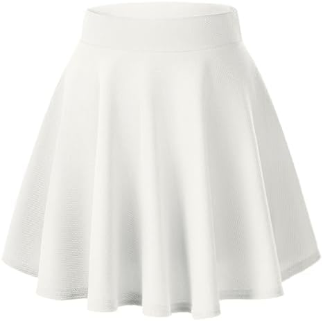 Basic Versatile Stretchy Flared Casual Mini Skater Skirt, White