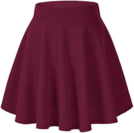 Basic Versatile Stretchy Flared Casual Mini Skater Skirt, Wine Red