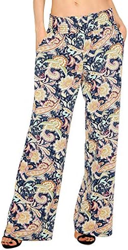 Boho Palazzo Pants Wide Leg Beach Pants High Waisted Lounge Pants with Pockets, Print #1