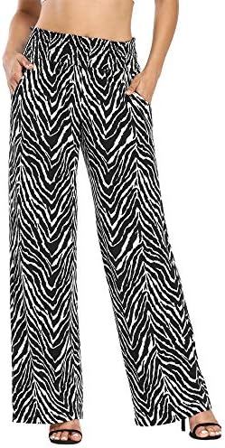 Boho Palazzo Pants Wide Leg Beach Pants High Waisted Lounge Pants with Pockets, Print #11