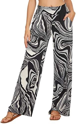 Boho Palazzo Pants Wide Leg Beach Pants High Waisted Lounge Pants with Pockets, Print #12