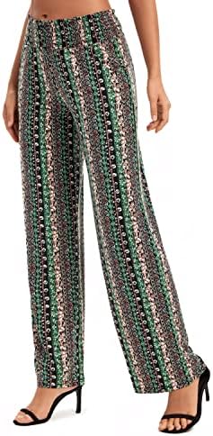 Boho Palazzo Pants Wide Leg Beach Pants High Waisted Lounge Pants with Pockets, Print #18