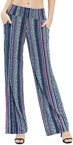 Boho Palazzo Pants Wide Leg Beach Pants High Waisted Lounge Pants with Pockets, Print #19