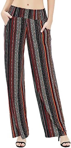 Boho Palazzo Pants Wide Leg Beach Pants High Waisted Lounge Pants with Pockets, Print #20