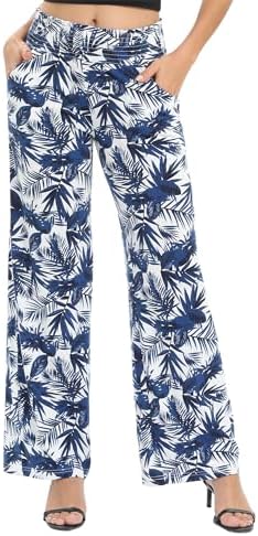 Boho Palazzo Pants Wide Leg Beach Pants High Waisted Lounge Pants with Pockets, Print #21