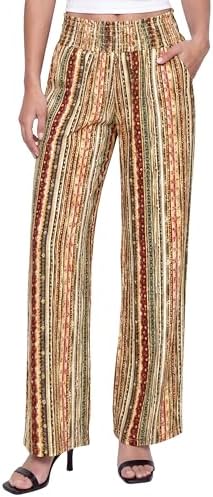 Boho Palazzo Pants Wide Leg Beach Pants High Waisted Lounge Pants with Pockets, Print #22