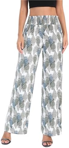 Boho Palazzo Pants Wide Leg Beach Pants High Waisted Lounge Pants with Pockets, Print #30