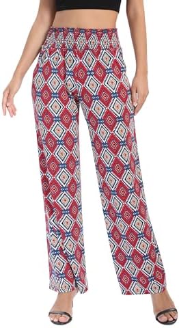 Boho Palazzo Pants Wide Leg Beach Pants High Waisted Lounge Pants with Pockets, Print #31