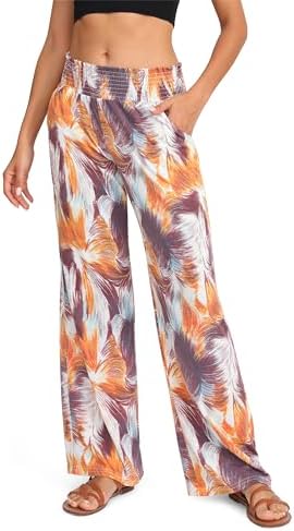 Boho Palazzo Pants Wide Leg Beach Pants High Waisted Lounge Pants with Pockets, Print #33